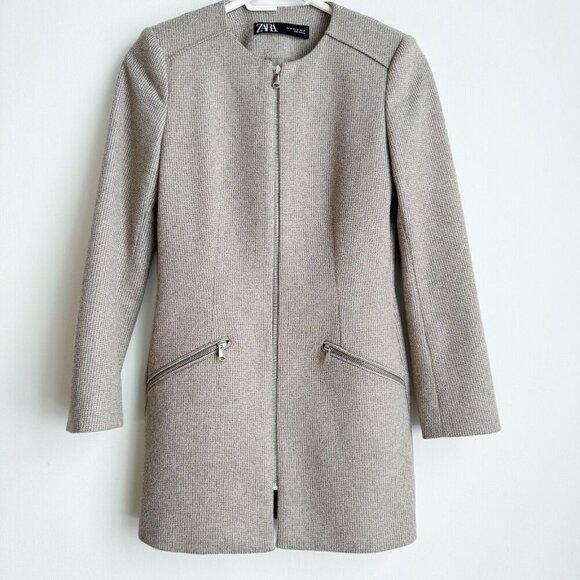 Zara made in Spain Micro Check Wool Blend Zip Blazer XS - Picture 3 of 8